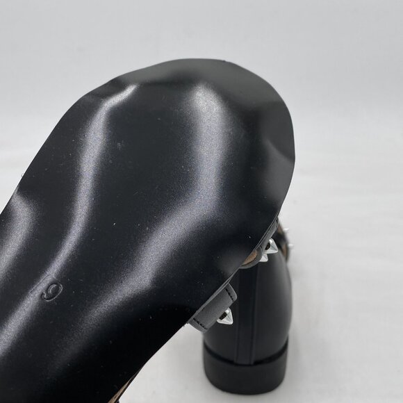 FSJ Black Studde Closed Toe Sandals Low Block Heel Woven Roman Ankle Strap Shoes - Picture 6 of 8